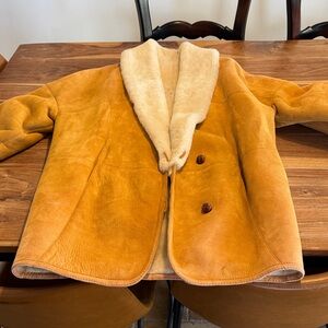 Vintage Tan Shearling Coat with Cream Lining